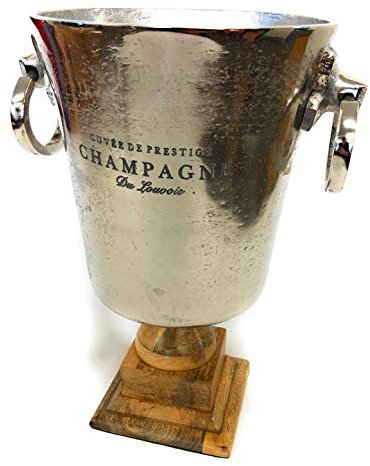 Deluxe 6.5 Litre Large Vintage Champagne Cooler Ice Bucket Cooler with Wooden Stand Base, Distressed Finish, Prosecco, Antique, Royal, Cuvée de Prestige, Fine Dining Accessory,