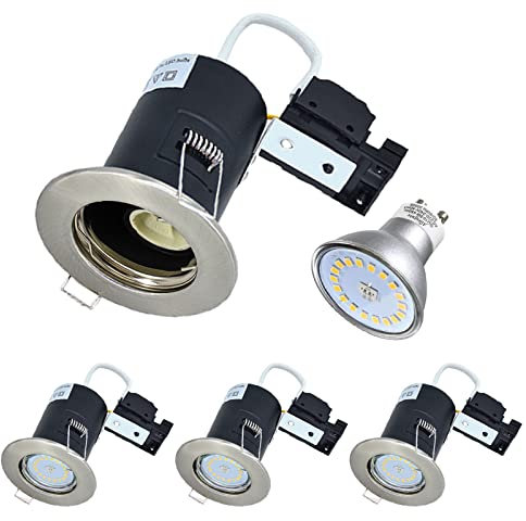 Allesgute 4X LED Recessed Ceiling Spotlights Brushed Chrome Fire Rated Downlights Spot Lights Indoor 240V with 5W GU10 Bulbs Cool White