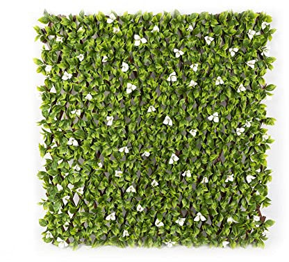 jarolift Künstliche Pflanzenwand Sichtschutz Wandbegrünung Balkon Gartenzaun, auch für Innenwände geeignet, mit Spalier, Blumen, 200 x 100 cm