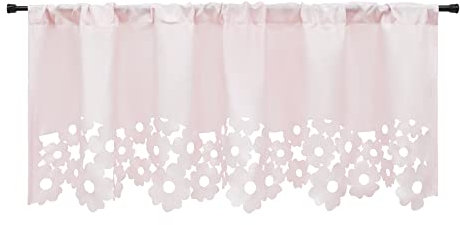 HeichkelL Tunnelzug Scheibengardine mit Lasercut Blumen Küche Vorhang Bistrogardine Kurzstores Halbtransparent Rosa 1 Stück BxH 120x30 cm