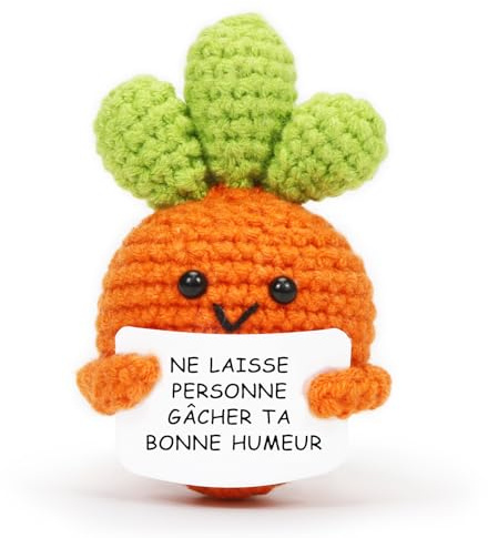Carotte Positive, Carotte Positive en français, Peluche Poupées avec Carte Positive, Mini Motivantes Tricotée Carottes, Rigolo Créatifs Peluche Cadeaux pour Famille Homme Femme Enfant Couple Collegue