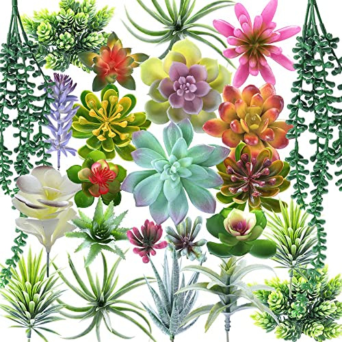 COTSEN 24 Pack Artificial Succulents Unpotted Succulents Plants Artificial Fake Succulents Hanging String of Pearls Small Aloe Cactus Plants for Indoor and Outdoor Home Office Garden Decoration
