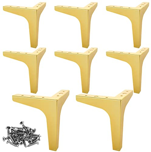 MIVIDE Möbelfüße Metall Gold 15cm, Belastbar Bis 800kg, 8 Stück | 15cm Schrankfüsse Gold, Möbelfüße Dreieckig für Sofa, Tisch, Bett, Kleiderschrank (Mit 40 Schrauben)
