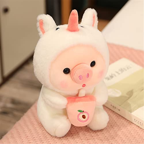 GLITZFAS Schwein Plüschtier Kuscheltier, Boba Stofftier Schwein mit Bubble Tea Cup Plüsch Spielzeug Plüschpuppen Weich Kissen Geschenk Kinderspielzeug (Einhorn,30 cm)