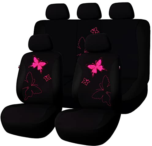 Flying Banner Maschen Schmetterling Universal für Auto Sitzbezüge Seitenairbags Kompatibel (Komplettset-Spitzen Seite, Schwarz)