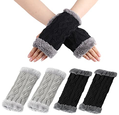 MIVAIUN 2 Paar Fingerlose Handschuhe Halb Fingerhandschuhe Verdickte Plüsch Armstulpen, Gestrickte Handschuhe Winterhandschuhe, Geschenke für Frauen Größe für Erwachsene Jugend