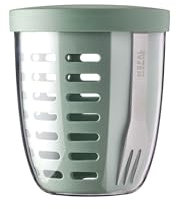 Mepal - Envase de fruta y verdura Ellipse - Recipiente para frutas - Ideal para frutas y verduras sobre la marcha - Tupper Fruta - Frutero con tenedor y escurridor - 600 ml - Nordic Sage