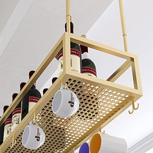 AYVADA Weinglasregale, umgedrehter, durchbrochener Weinflaschenhalter, verstellbares Deckenregal zum Aufhängen, Weinglasregal, Tassenhalter für Bar, Küche, Restaurants, Gold (Size : 140x25x21cm)