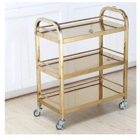 TEmkin Barwagen, 3 Etagen, goldene Spiegelregale, Vintage-Stil, Metall, Küchen-Servierwagen mit Getränken, Weinregal, Beistelltisch (Gold) (Gold)