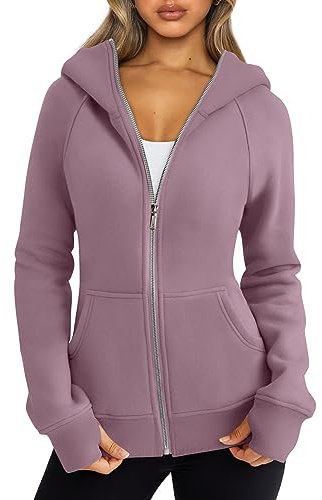 Trendy Queen Women's Full Zip Up Hoodie - Fitted Long Sleeve Sweatshirts for Fall and Winter Nutmeg S