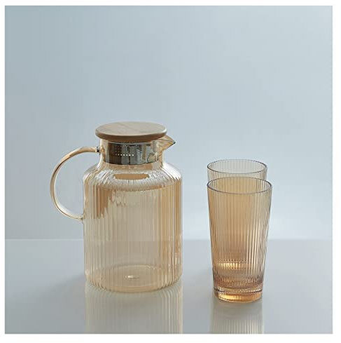 Carafe Eau Pichet d'eau de Verre Coupe d'eau Bouteille d'eau Nordic Cuisine Jus de jus de frontière Chaudières Bouilloire Résistant à la Chaleur Grand Capacité Théière Tapis Pichet à Thé Glacé (Color