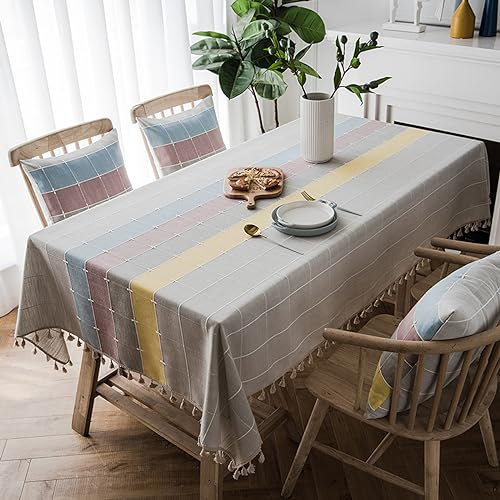 XQSSB Tischdecke Tischwäsche Anti Heißes Baumwollleinen Lotuseffekt Tischtücher mit Zarten Pastelltönen Grau Gelb 100 × 160cm