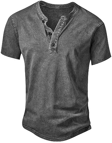 NITAGUT Mens Shirts Short Sleeve V-Neck Button Down Knitted Henley T Shirt