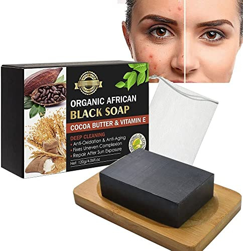 Bio-Tiefenreinigungsseife mit schwarzer Kakaobutter, afrikanische schwarze Bio-Seife mit Vitamin E, handgefertigte afrikanische schwarze Seife, afrikanische schwarze Seife für alle (1pcs)