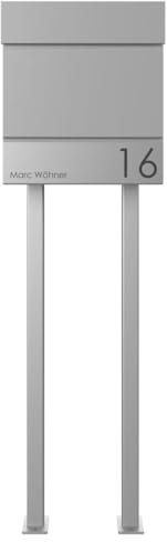 Briefkasten Manufaktur Design Standbriefkasten Kant Edition mit Zeitungsfach - Elegance 4 individuell mit Ihrem Namen & Hausnummer - 120cm Edelstahl-Ständer (RAL 9007 graualuminium)