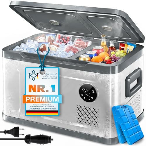 KESSER® Glacière électrique à compresseur 2 en 1, congélateur électrique 40 litres, commande tactile LED, 12/24 V et 230 V, refroidissement jusqu'à -20 °C pour voiture, camion, camping, argenté