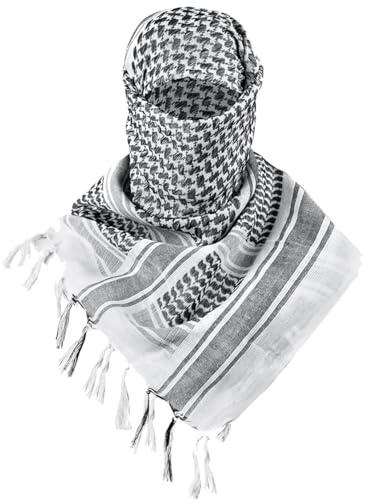SHOPUKASA Cotton Shemagh Scarf for Men & Women — Keffiyeh Desert Head Scarf, Breathable Lightweight Sun Protection Neck Wrap, 100% Cotton Summer Outdoor Tactical Scarf, 43×43 Unisex Gift (White B)