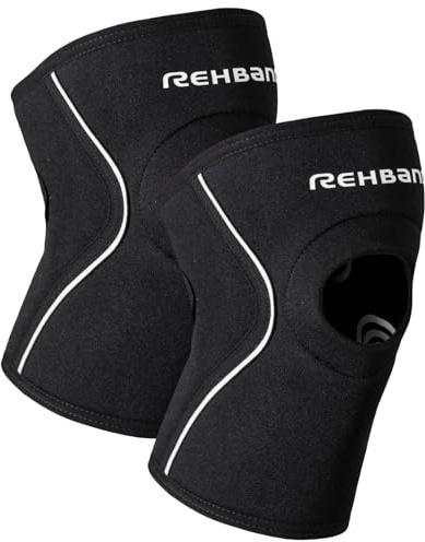 Rehband Patella Kniebandage 5 mm Neopren, stützende Kniebandage mit Patellaöffnung, optimaler Knieschutz für Kraftsport, Joggen & Fitness, Farbe:Schwarz - 1 Paar, Größe:L