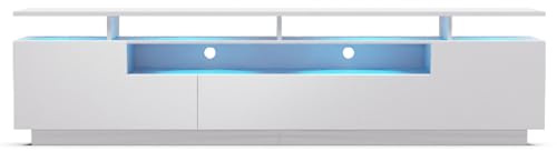 blumfeldt Klarstein TV Board, Wohnzimmer Möbel für TV, 195 cm Fernsehschrank mit Color-LEDs, Großes TV-Lowboard, Niedrige TV-Schränke mit Stauraum, Schrank für Fernseher, TV-Schrank Modern, Weiß