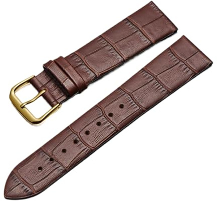Chlikeyi Uhrenarmband, 10–22mm, dünnes Leder, Bambusmuster, Dornschließe, Uhrenkette für Damen, Braunes Gold, 18mm