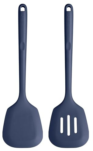 U-Taste 2 piezas Espátula de silicona resistente calor 315℃,Azul Medianoche | utensilio de cocina de goma antiadherente sin costuras para hornear freír huevos, panqueques