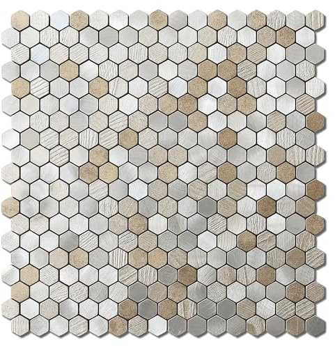 VAOVI 3d Wandfliesen Mosaik Selbstklebende,Küchenfliesen Aufkleber Badezimmer Wanddekoration Klein Steinoptik Texturiert Matte Sechsecke(Beige Sand,5 Stück)
