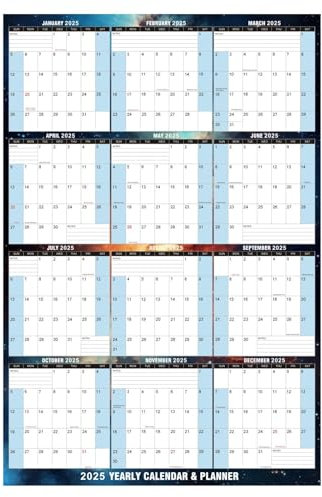 Trocken abwischbarer Tafelkalender – Planertafel für die Wand | Wendbare, nass oder trocken abwischbare, große Planungstafel, laminierter 12-Monats-Wandplaner mit blauem Sternennachtmuster für das Hei