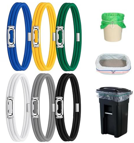 6 Pcs Large Elastic Bands, Adjustable Durable Trash Bands for 13 to 30 Gallon Garbage Cans, Waste Bag Holder Loop Straps