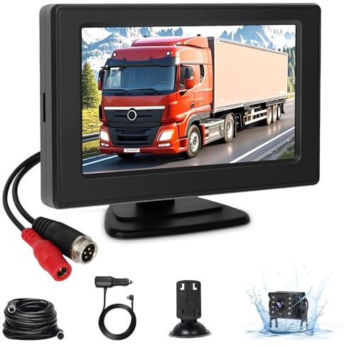 4,3-Zoll Rückfahrkamera Kit, 8 LED HD Rückfahrkamera für Vans Autos LKWs, 140° Weitwinkel, Parkleitlinie DIY, IP68 Wasserdicht/Nachtsicht/Bildspiegel Flip