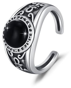 YueYuan Ankh Ring 925 Sterling Silber Onyx Ring Ägyptischer Schmuck Amulett Ring Oxidiertes Silber Vintage Style Ring Ankh Schmuck für Männer Damen Ring Größe US#8