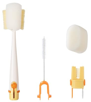 Gaodeding 5 in 1 Baby Bottle Cleaner, Multifunctional Bottle Cleaning Brush, Water Bottle Cleaning Brush，bottle Brushes for Cleaning Can Clean Bottles, Cups, Water Cup，straws, Etc. (Cream White)