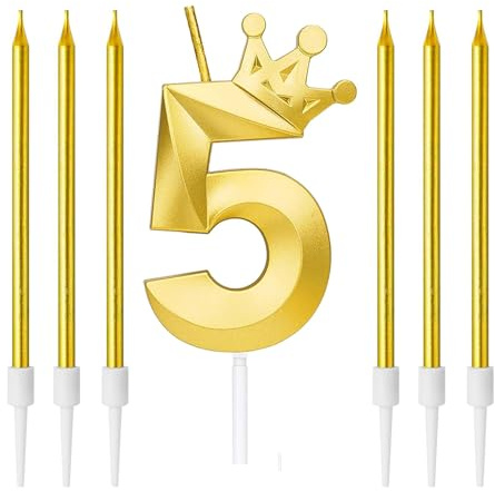 Zwenjuan Juego de Velas de Cumpleaños,Vela número 5 con 6 Velas Largas,Velas de Cumpleaños para Pastel para Cumpleaños Aniversario de Bodas Fiesta de Graduación Decoraciones de Fiesta de Cumpleaños