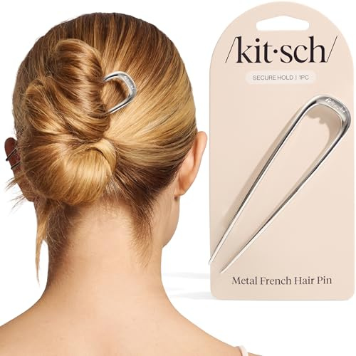 Kitsch 1 st fransk hårnål för kvinnor – silver | Elegant och hållbar hårgaffel i metall för updos, chignon, hårsnodd och hårstilar, säkert grepp hela dagen, bekväm passform