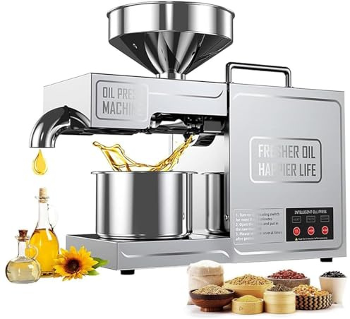 DPLXFPP 820 W Automatische Ölpresse, Kommerzielle Ölmühle Für Nüsse, Samen, Kalt- Und Heißpresse Aus Edelstahl, Hochölextraktor Komplett Aus Edelstahl, Für Getreide, Gewürze, Kaffeebohnen, Mais