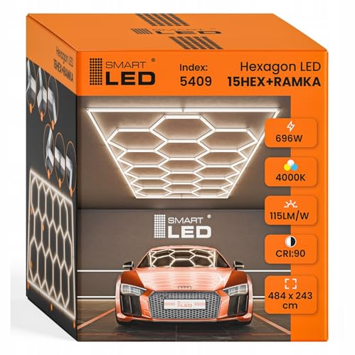 Garagenlampe LED 5-Hex 696W 4000K Verformbare LED Werkstatt Deckenleuchte DlY Sechseck Garage Licht für Garage, Werkstatt, Lager, keller, Fitnessstudio, Hexagon (243 x 484)