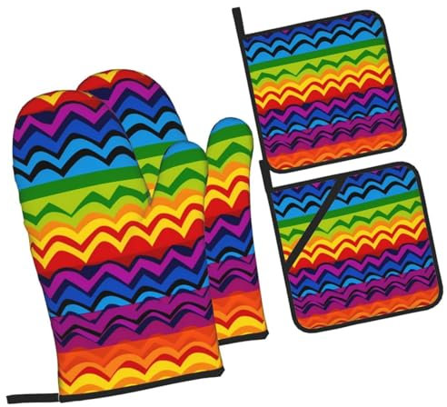 Mitaines De Cuisine Rainbow De La Gay Pride Professionnel Kitchen Mittens Anti Chaleur Maniques Cuisine pour Femmes Grillade Four,4 Pièces