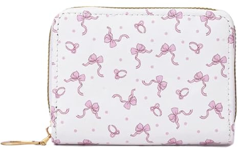 Leseogye Kreditkartenetui für Damen, kleiner Kartenhalter mit Reißverschluss, rosa Leder, Akkordeon-Brieftaschen mit Schleifen-Design, 11 Fächer, Kartenetui für Damen, tragbare Kartenbörse für Damen