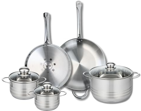 ELO 9883650 Batterie de cuisine 5 pièces, Ensemble de 2 Poêles de cuisson 28 et 32 cm et 3 faitouts 14, 16 et 24 cm Elo Profi Brillant, inox, induction