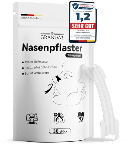 Grandat® Nasenpflaster Transparent, 30er Pack Premium Nasenstrips, gegen Schnarchen, Extra Halt für Sport & bessere Schlafqualität, besser Atmen bei verstopfter Nase, Nasal Strips