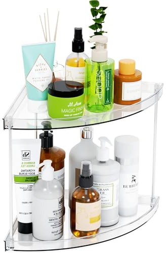 Yieach Clear Corner Bathroom Counter Organizer,2Tier Tiered Countertop Corner Shelf for Perfume,Beauty Products,Makeup Organizer,Skincare Organizers,Vanity Storage Tray for Bedroom,Bathroom Sink Shelf