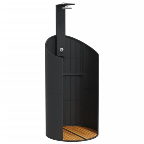 ChicAbode Gartendusche, Outdoor Dusche mit Lattenboden Stahlrahmen, Terrassendusche für Pool Schwimmbad, Gartenmöbel Terrassenmöbel Schwarz 100x100x241,5 cm Poly Rattan Akazienholz