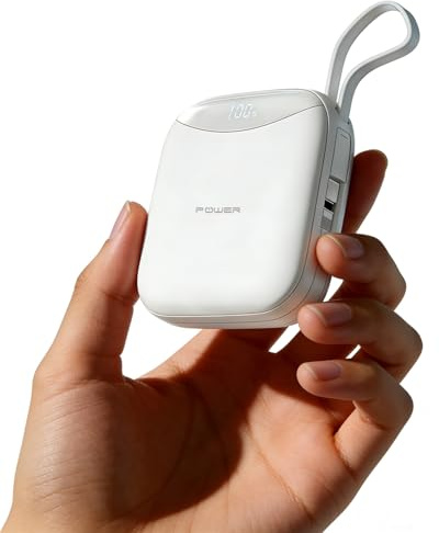 Mini Powerbank mit Kabel 10000-mAh Power Bank PD 3.0 QC 22,5W Schnellladen, integriert USB-C & iOS Kabel, Klein und leicht akkupack für iPhone, Samsung, Android, iPad