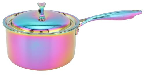 Pot, conception à une seule manche en acier inoxydable fort, chauffer petit pot, induction de pot de lait avec couvercle, adapté à la cuisine moderne à la maison (Bleu)