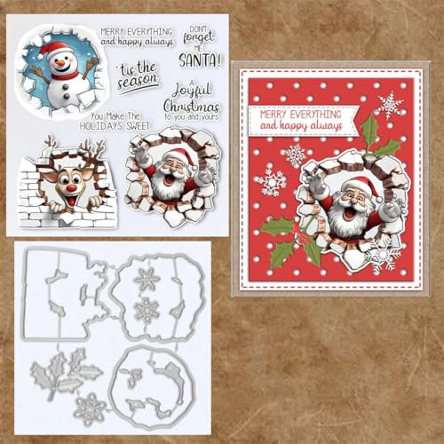 Sredwtk Hirsch Schneemann Weihnachten Stempel und Stanzen Set,Silikonstempel und Stanzen Set,Stanzschablonen und Stempelset,Clear Stamp und Stanzschablone Für DIY Scrapbooking Fotoalbum Dekor Karten