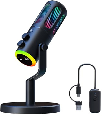 NPTCL Wireless USB Condenser Microphone for PC Gaming Podcast Asmr Streaming YouTube PS 5&4, Studio Sound Desk Mic for Content Creator (Wireless, Black)