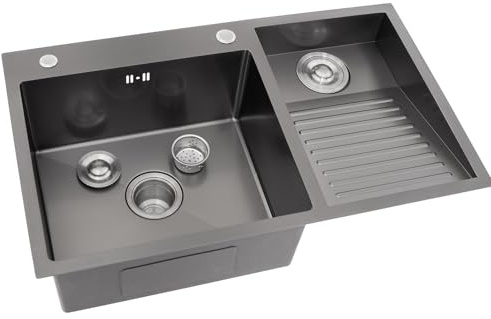 KOOGIMDDR 80x48cm Negro Gris Fregadero de lavandería, 304 Acero Inoxidable Lavabo de lavanderia balcón de Lavabo, pila de lavadero con Lavabo Lavadero Fácil De Limpiar Doble Fregadero