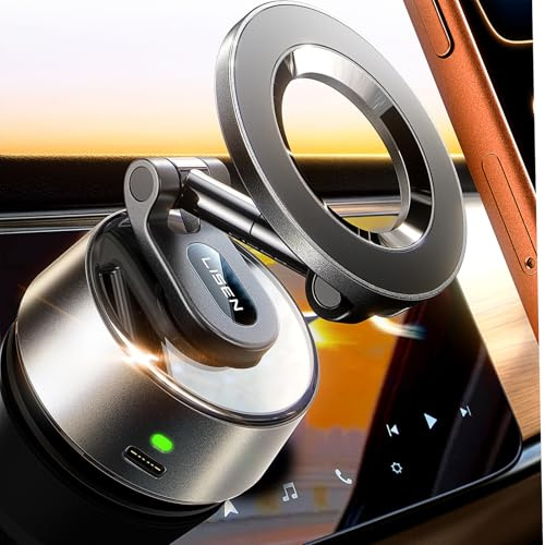 LISEN für Magsafe Autohalterung mit Elektrisch Saugnapf - [Automatische Adsorption] [27+Kg Ultra-Saugleistung] 2026 Handy Halterung Auto Vakuum für iPhone 17 Pro Max Air 16 15