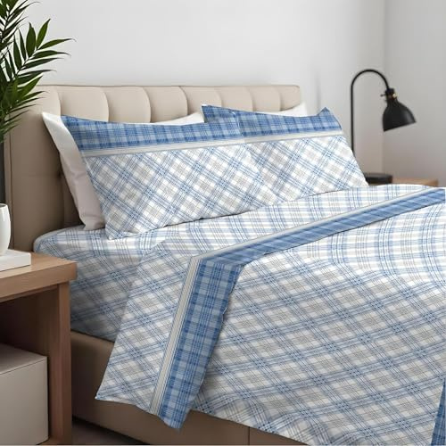 CLARA HOME Lenzuola Completo Letto Matrimoniale Colore Scott Cielo, Lenzuola Elasticizzate per Tutte le Stagioni, Completo di Federe per Guanciali
