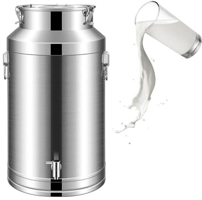 Generico Bidone per Il Latte in Acciaio Inossidabile, Contenitore Ermetico con Coperchio Sigillato e Rubinetto per Acqua, Vino, Formaggio, Panna, Olio, ECC,Siliver-15L