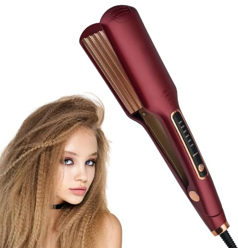 DSXVJHD Hair Crimper for Women, Professional Crimper Hair Tool, Ceramic Crimper Wave Curling with 6 Adjustable Temperatures, Iron Wand Wet Dry Styling Tool for Fluffy, Corn, Perm, Waves, Straight Hair